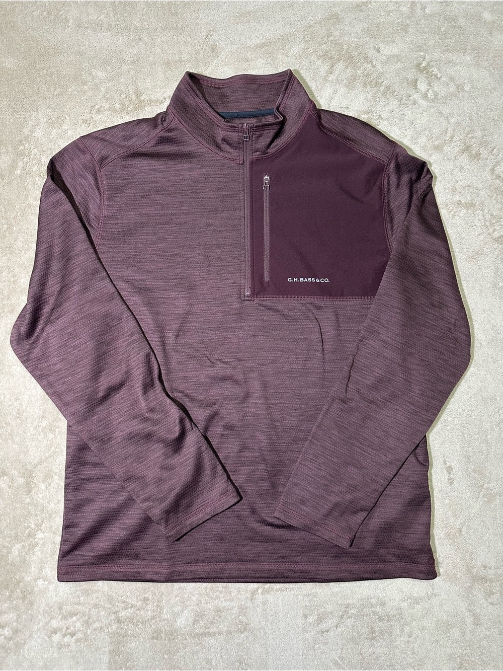 G.H. Bass & Co. Men’s Medium 1/4 Zip Pullover Burgundy Performance Long Sleeve